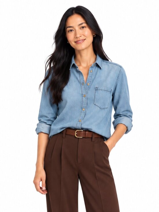 Abercrombie & Fitch Tops - Abercrombie & Fitch Chambray Denim Button Down Shirt Light Wash Size M